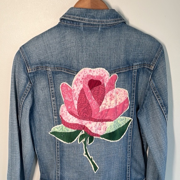 Upcycled ESPRIT Denim Jacket Quilted Rose OOAK - Picture 12 of 13